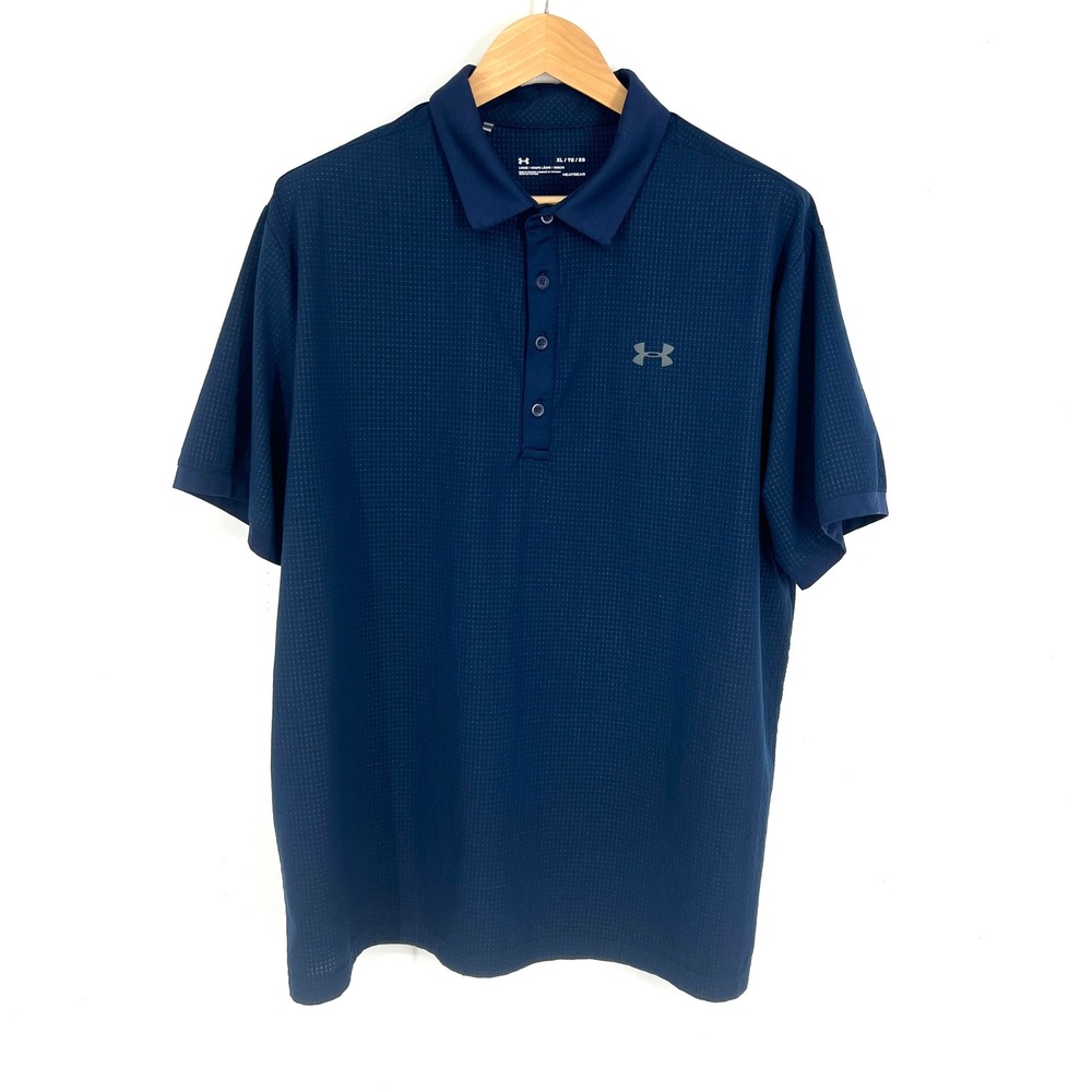 Under‎ Armour Mens XL Navy HeatGear Loose Fit Golf Polo Shirt Short Sleeve Mesh